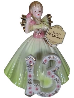 REPAIRED Vintage Josef Originals Birthday 13th Angel Figurine